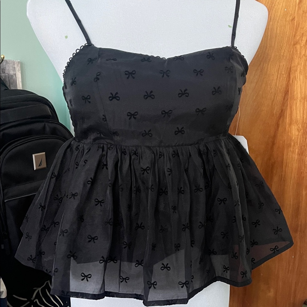 Altar'd State Black Camisole with Bow Accents